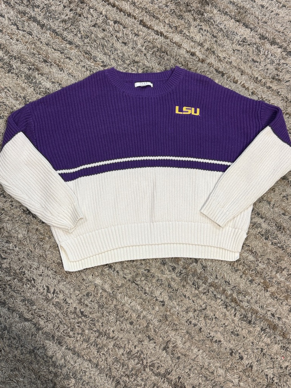 LSU TIGERS women’s Colorblock Crewneck Sweater - Purple & Cream